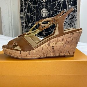 Strappy Wedge Sandals, Brown (Tan) & Gold